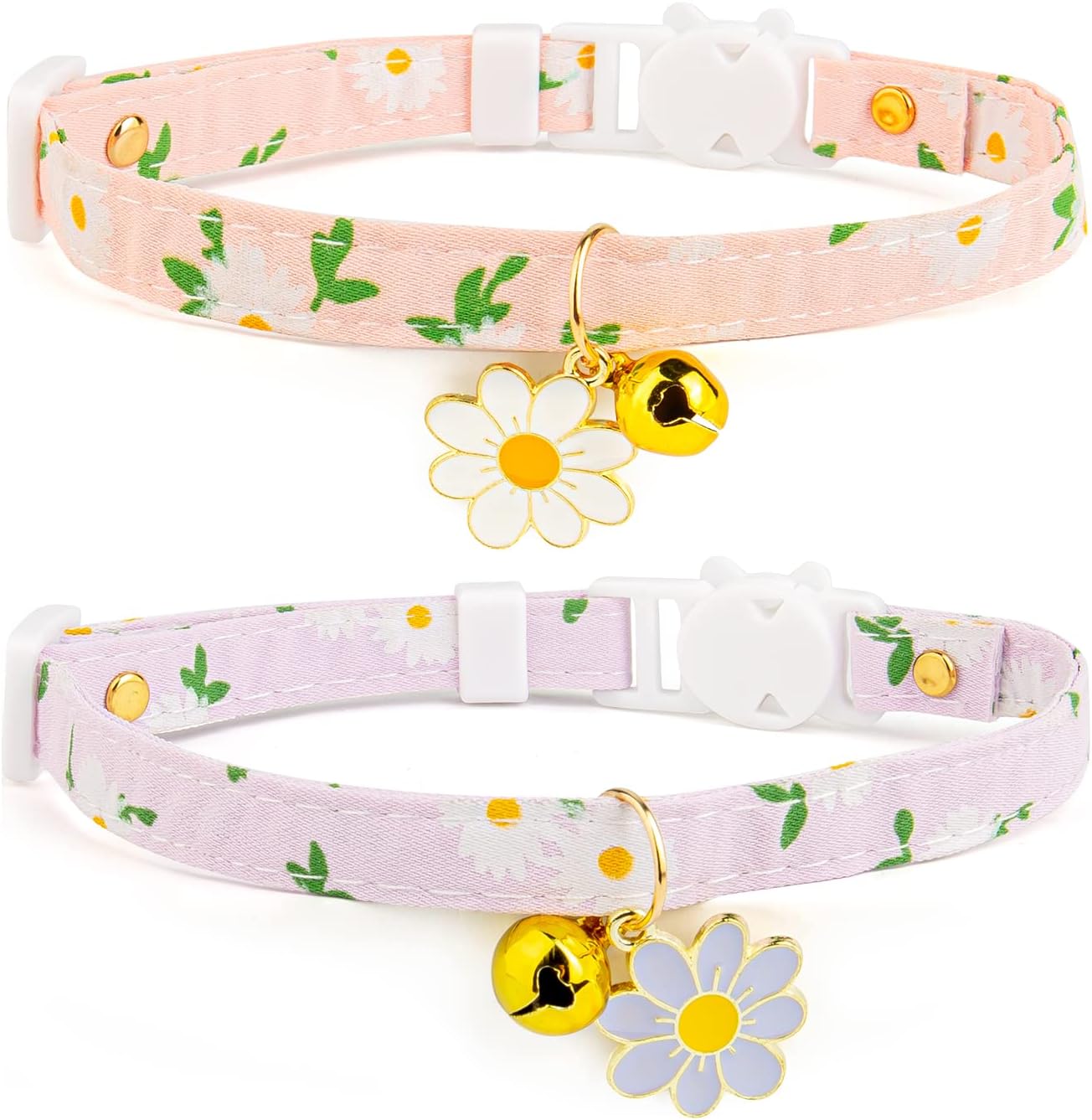 2 Pack Cotton Breakaway Cat Collar with Bell Yellow&Green Flowers Pendant Cute Kitten Cat Collar Suitable for Girls and Boys - Image 13