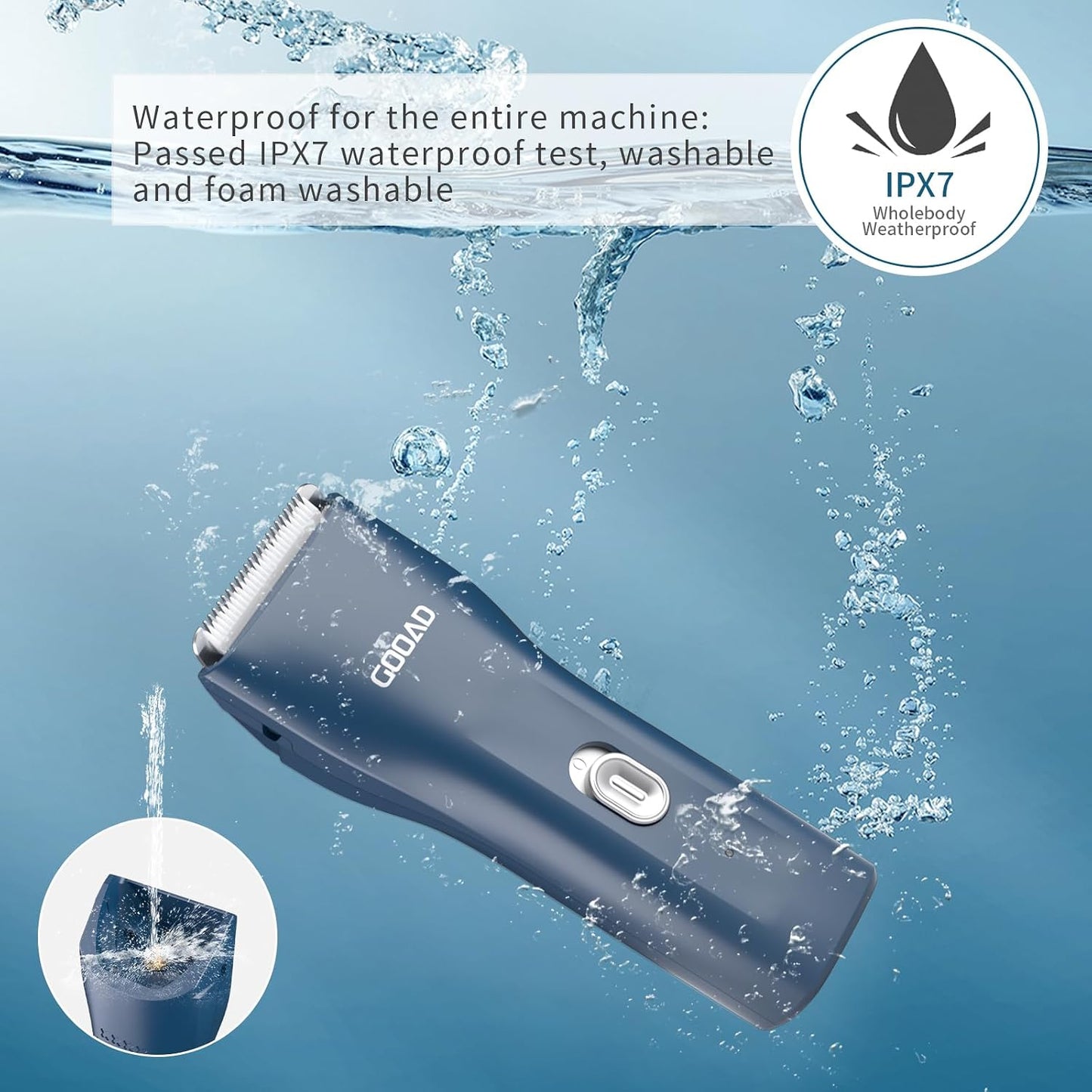 Gooad cat hair trimmer showing ergonomic handle and low noise motor setup