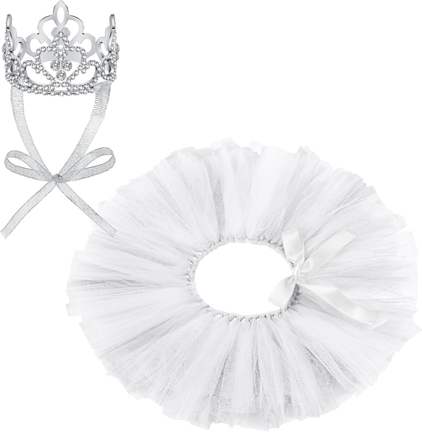 2 Pcs Dog Crown Headband Dog Tutu Dress Set Crystal Rhinestone Tiara Crown Tutu Skirt Pet Dress Costume for Puppy Birthday Party Wedding Photo Prop Costume(X-Large,Rose Red, White) - Image 15