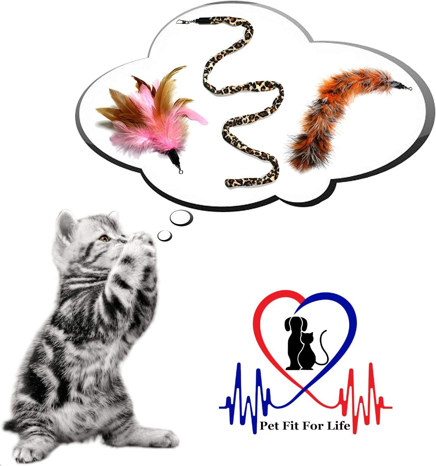 Packaging view of the authentic Pet Fit For Life imported dual rod feather teaser toy for premium pet care.