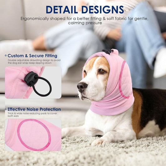 Soft pet head cover no shake ear wrap for firework anxiety relief