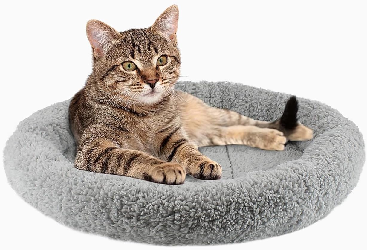 Small Cat Bed Mat Plush Pet Cushion, 15" x 10" Cat Pad with Pillow Around for Indoor Pets, Puppy Curl Sleep Self Warming Mat for Crate Carrier/Outdoor Pet Houses, Non-Slip Bottom, Small - Image 10