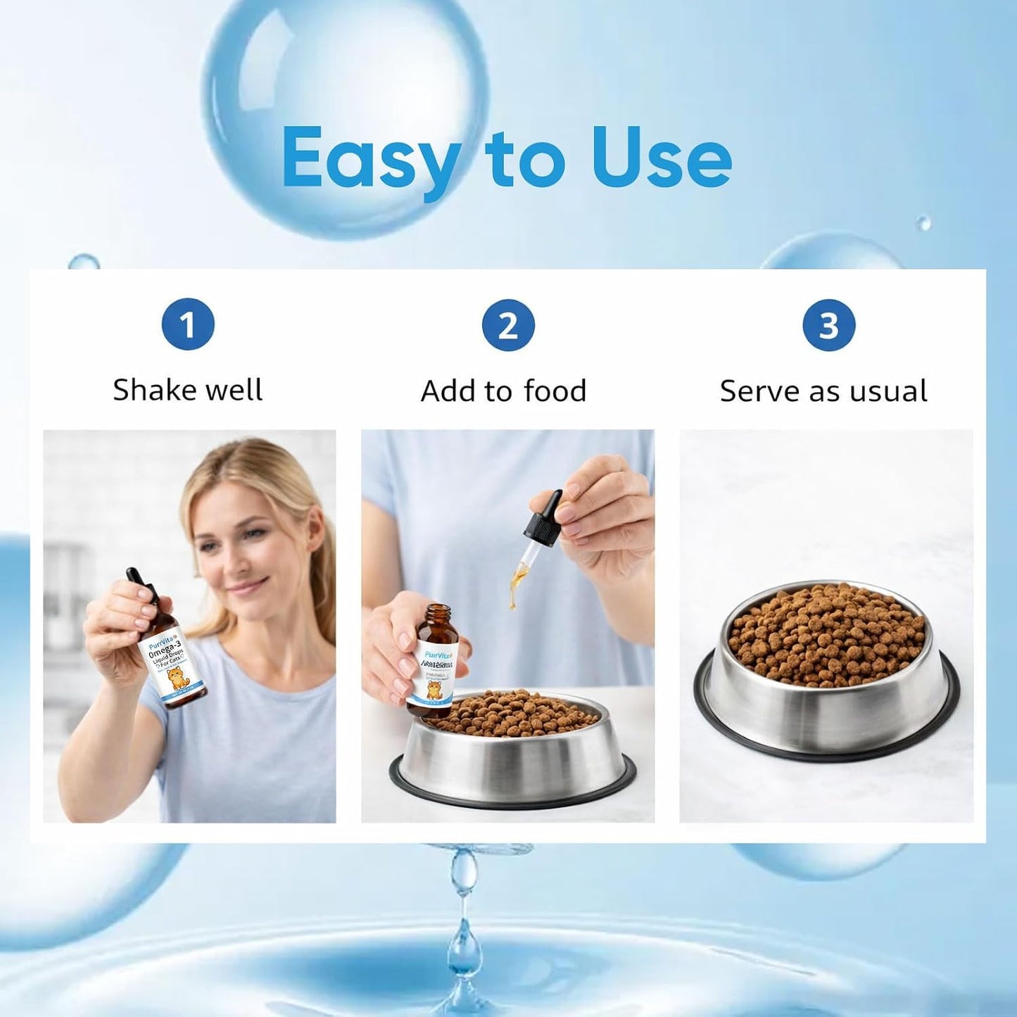 Premium USA imported cat health supplement bottle showcased on a clean background.