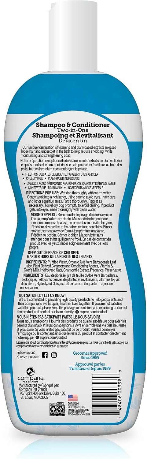 Espree professional grade de-shedding pet wash bottle on a clean background.