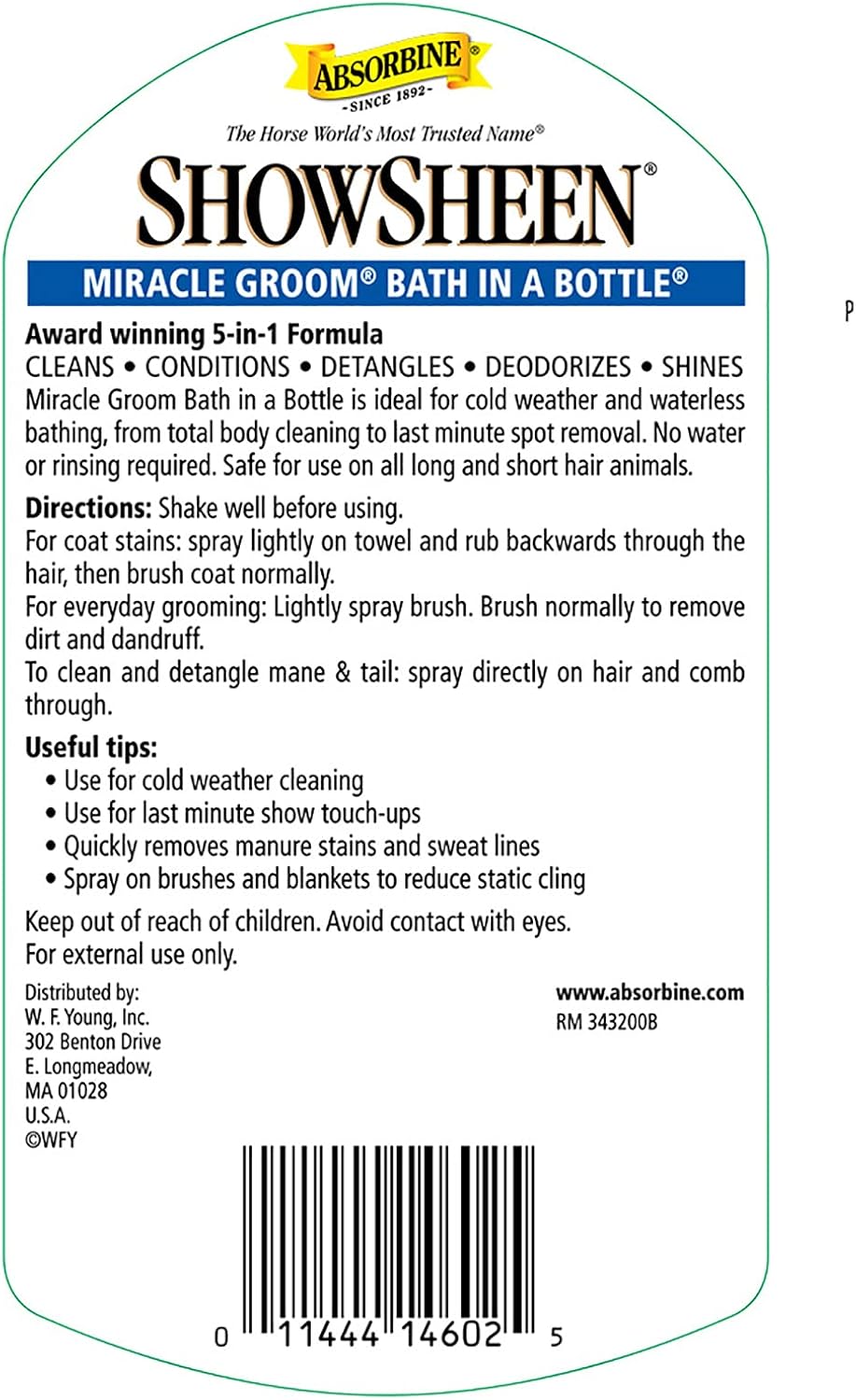 Authentic USA imported waterless pet shampoo bottle back label
