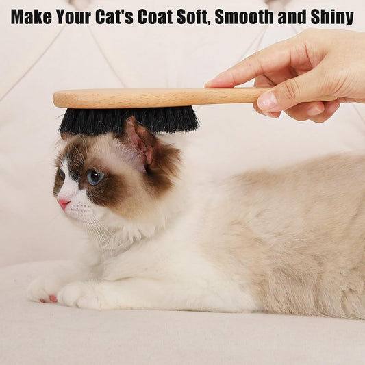 Myselect pet grooming brush close up detail of densely packed natural boar bristles.