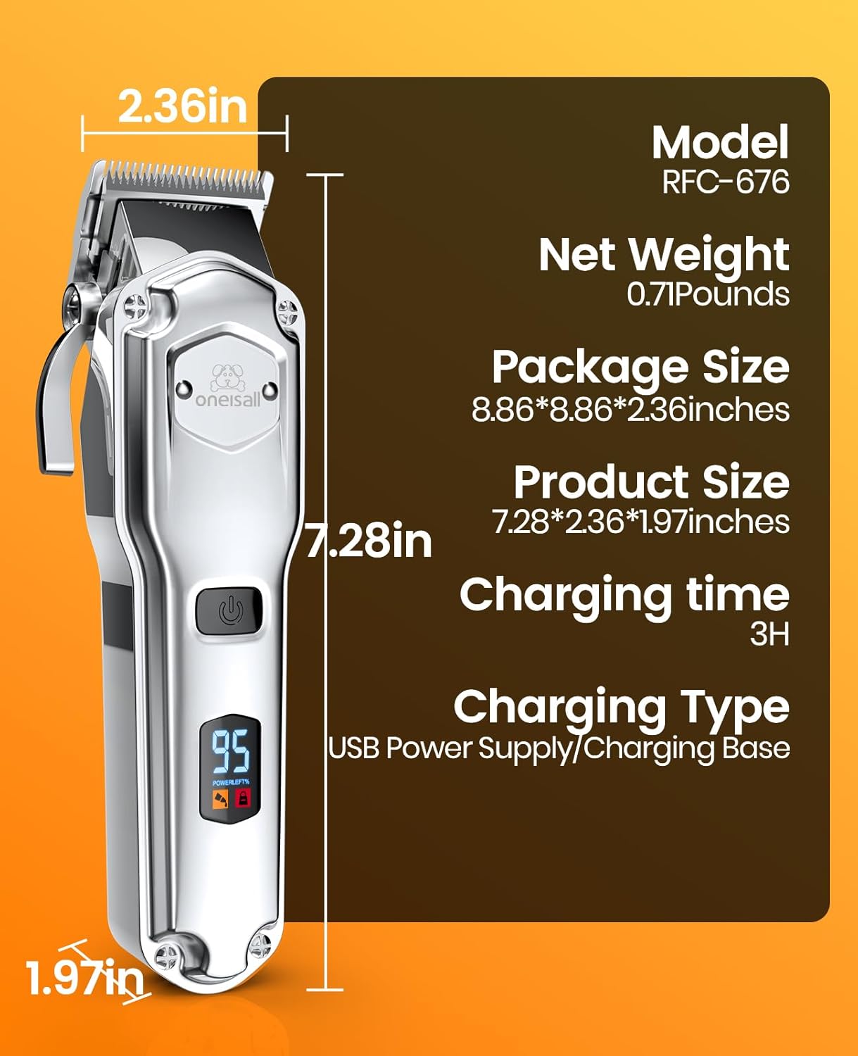 Oneisall silver professional dog grooming clippers full kit package contents.