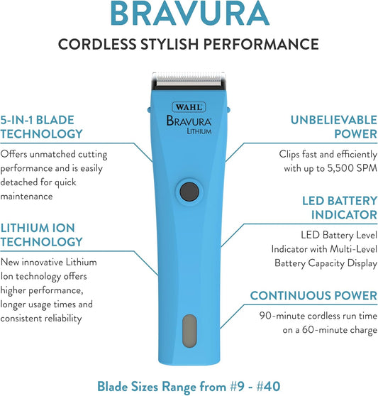 Wahl Bravura cordless pet trimmer kit with five in one blade system