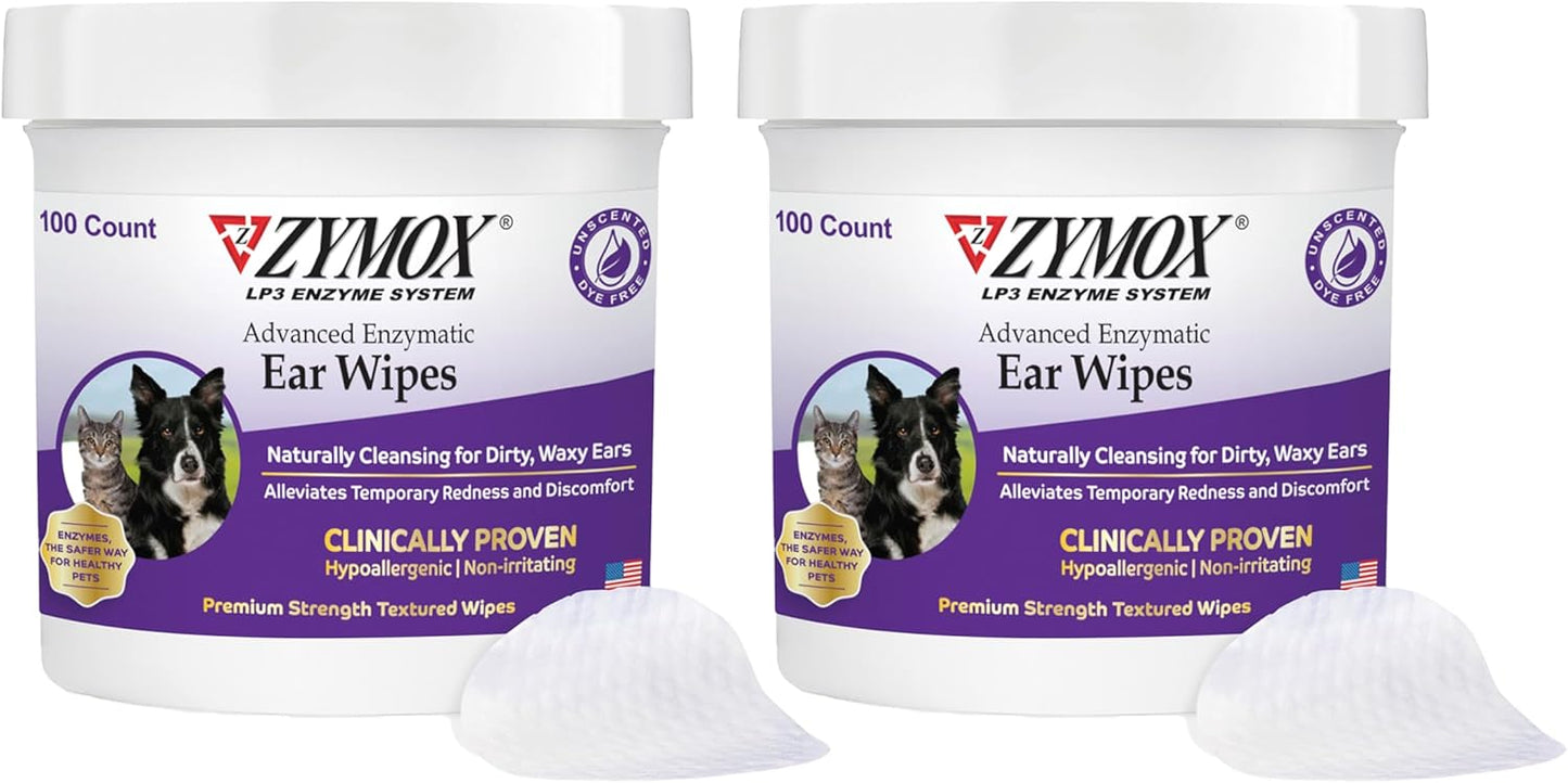 Zymox Advanced Enzymatic Ear Wipes for sensitive pet skin