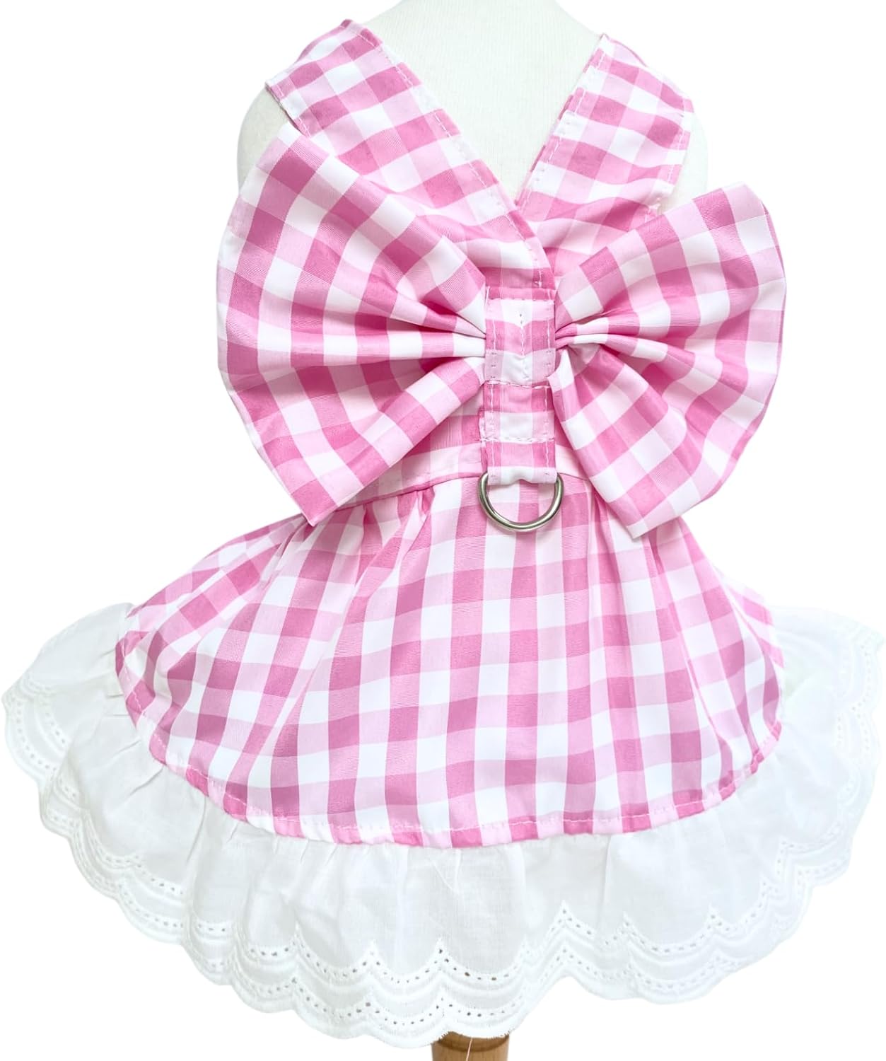 Pink and white checkered princess tutu skirt for cats and puppies close up view