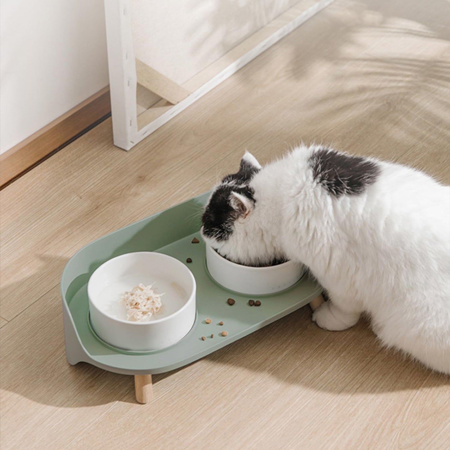 Hanamya imported elevated cat feeder station in modern white color