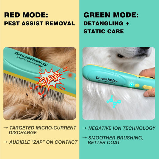 Smoothway pet grooming comb showing stainless steel teeth detail