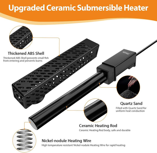 Submersible ceramic aquarium heater in a fish tank