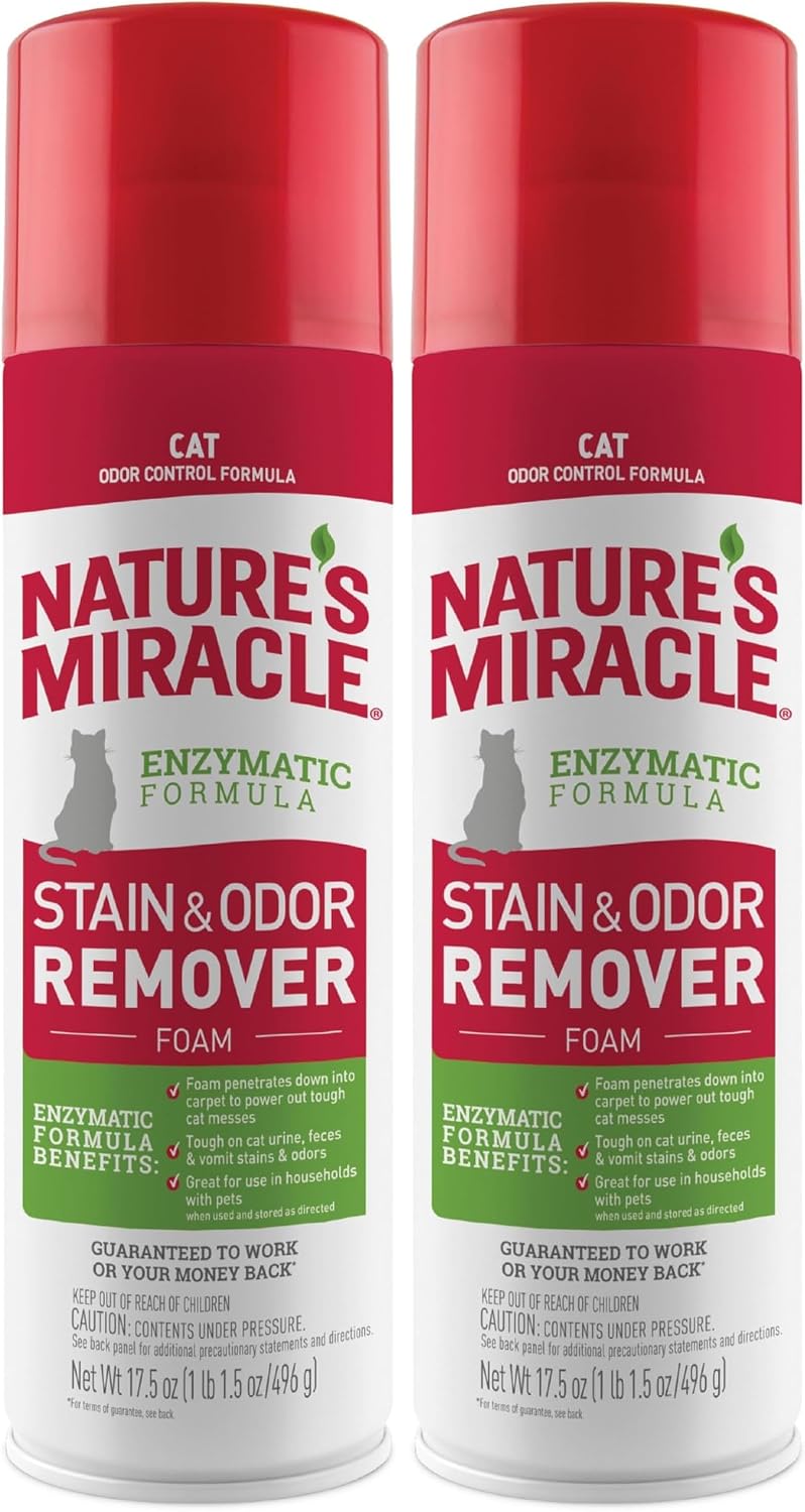 Nature's Miracle Cat Stain & Odor Remover Foam, Tough On Cat Urine, Feces, Vomit, Drool and Other Organic Stains and Odors, 17.5 oz - Image 9