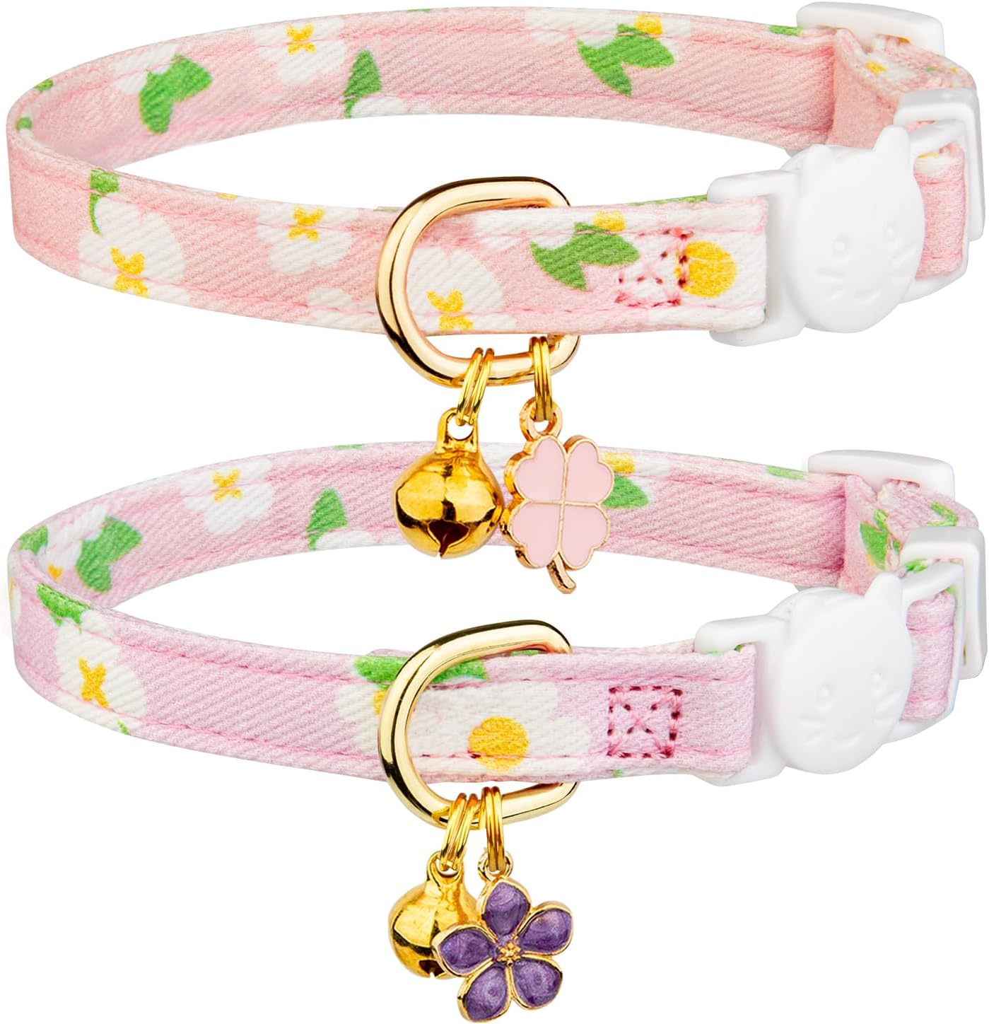 2 Pack Cotton Breakaway Cat Collar Pink Strawberries and White Heart Shaped Pendant Cute Kitten Cat Collar with Bell - Image 15