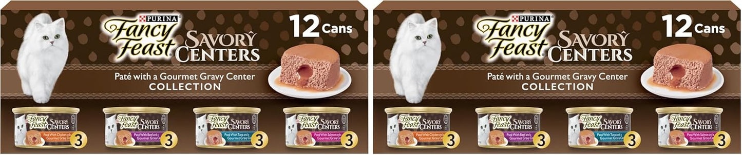 Purina Fancy Feast Savory Centers Wet Cat Food Pate Variety Pack With Chicken, Salmon, Beef, and Tuna Pate with Gravy Center - (2 Packs of 12) 3 oz. Pull-Top Cans - Image 11