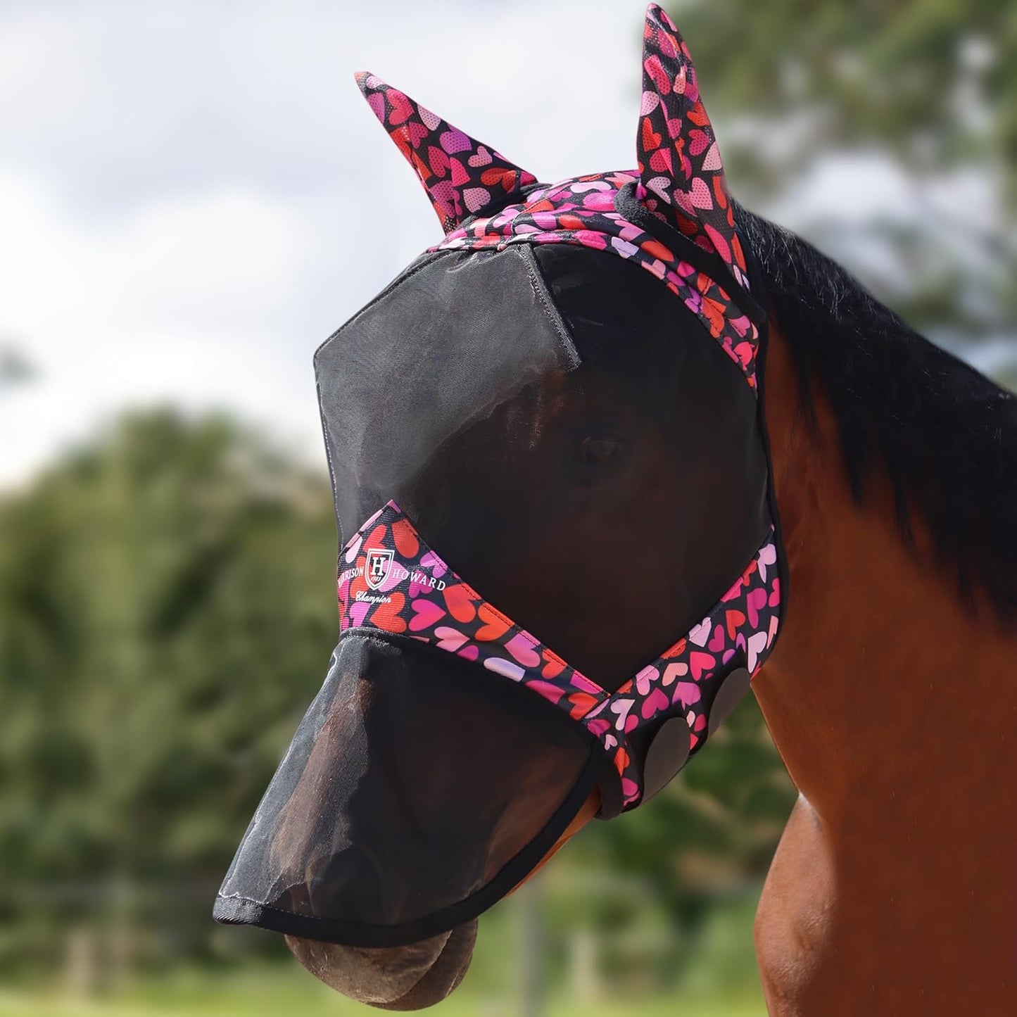 Harrison Howard Pro LumiVista Horse Full Face Fly Mask Large Eye Space Long Nose with Ears UV Protection for Horse Iridescent Prints M - Image 10