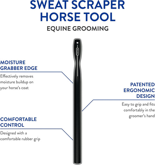 Wahl horse sweat scraper showing the black ergonomic rubber handle