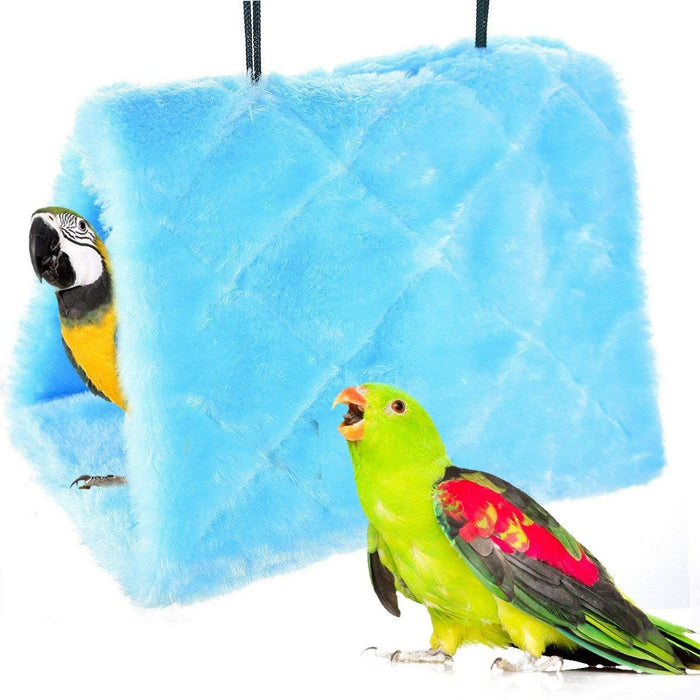 MOACC Winter Warm Bird Nest House Shed Hut Hanging Hammock Finch Cage Plush Fluffy Birds Hut Hideaway for Hamster Parrot Macaw Budgies Eclectus Parakeet Cockatiels Cockatoo Lovebird (S, Blue) - Image 1