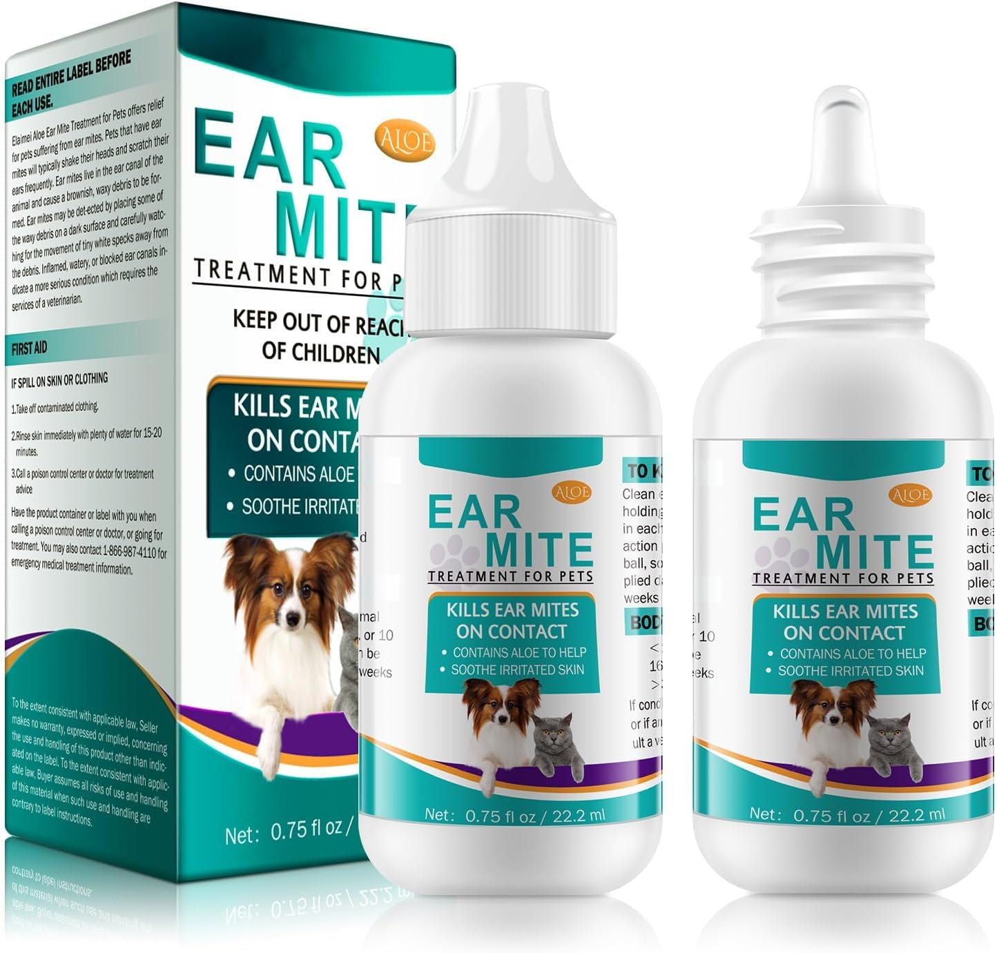 Ear Mite Treatment for Dogs and Cats, Cat Ear Cleaner with Aloe Vera, Cleaner on Contact & Soothes Itching, Vet-Recommended Formula for Pets Ear Cleaning, Fast-Acting - Image 10