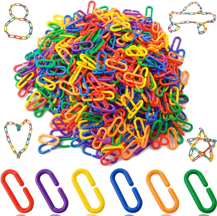 RONYOUNG 620PCS Rainbow C-Clips Plastic Chain Links, Bird Swing & Climbing Chain Cage Toy Clips & Hooks, DIY Kids Learning Toys for Classroom, Suitable for Sugar Glider, Rat, Parrot, Bird - Image 1