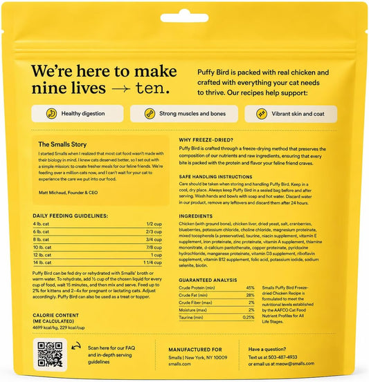Authentic Smalls freeze dried chicken puffs cat food premium pet nutrition bag