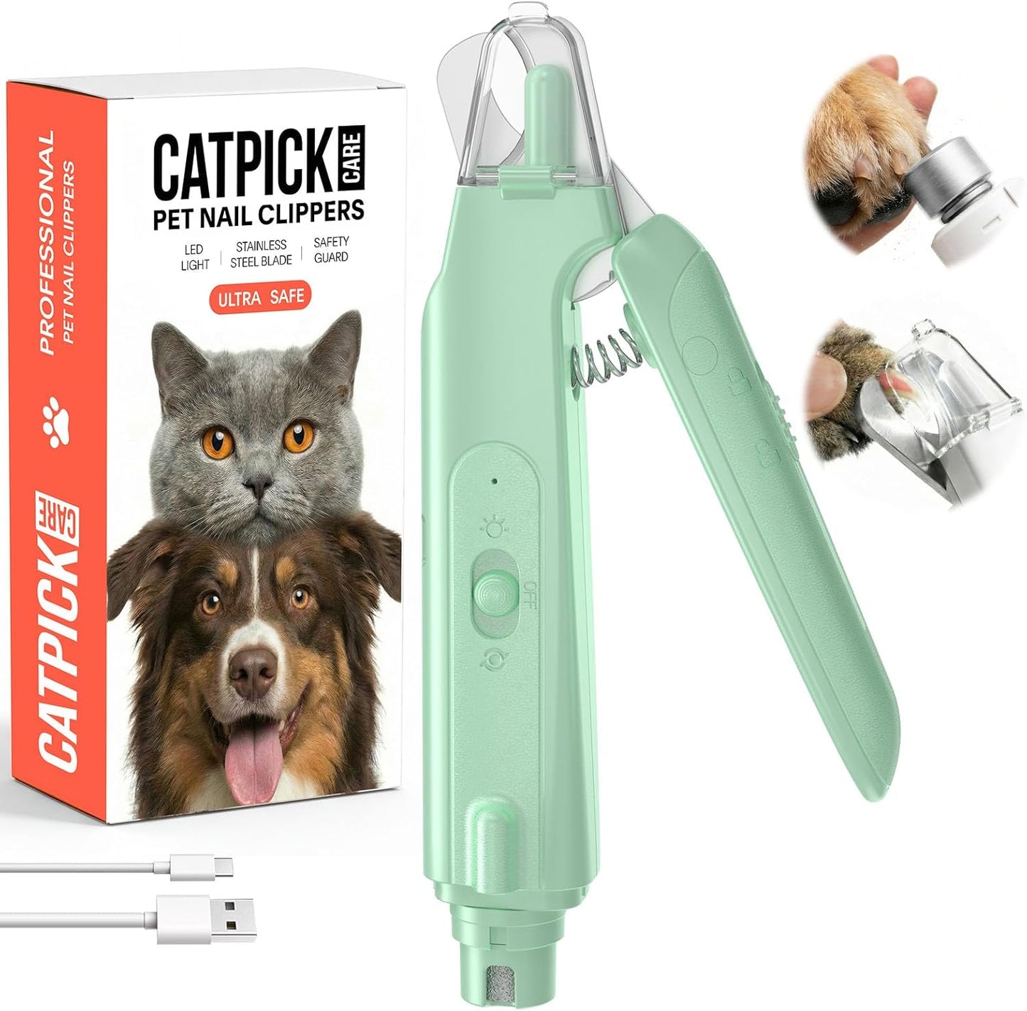 2-in-1 Dog & Cat Nail Clipper with Grinder - Dual Highlight LED Reduce Over-Trimming, Long Battery Cordless USB-C Rechargeable, Safety Lock & Catcher Cap, Quiet Home Grooming for Small Large Pets - Image 11