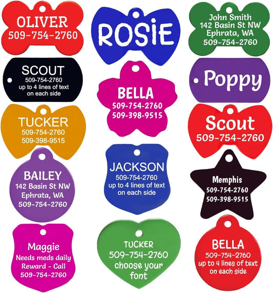 GoTags custom engraved bone shape pet ID tag in vibrant blue color.