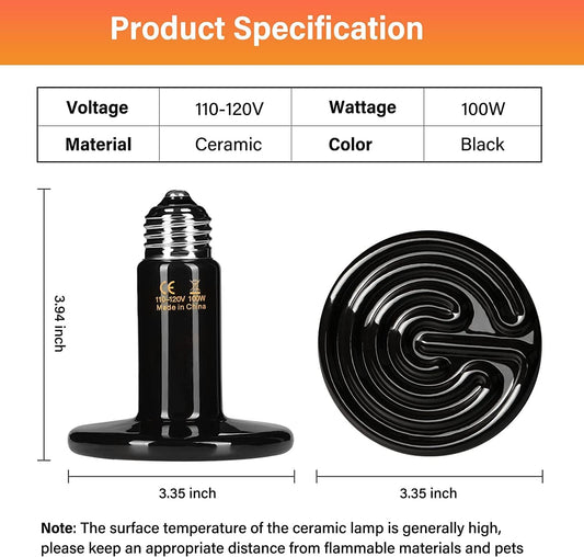 Two pack of HealSmart ceramic heat emitter bulbs showing the durable black finish and standard base.