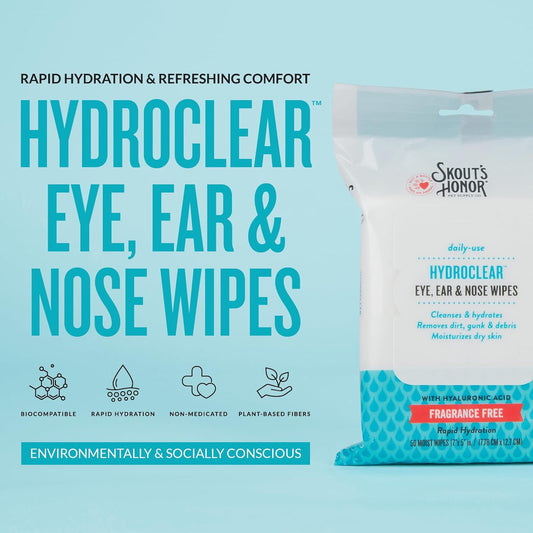 Skout's Honor hyaluronic acid pet wipes packaging details showing fifty count