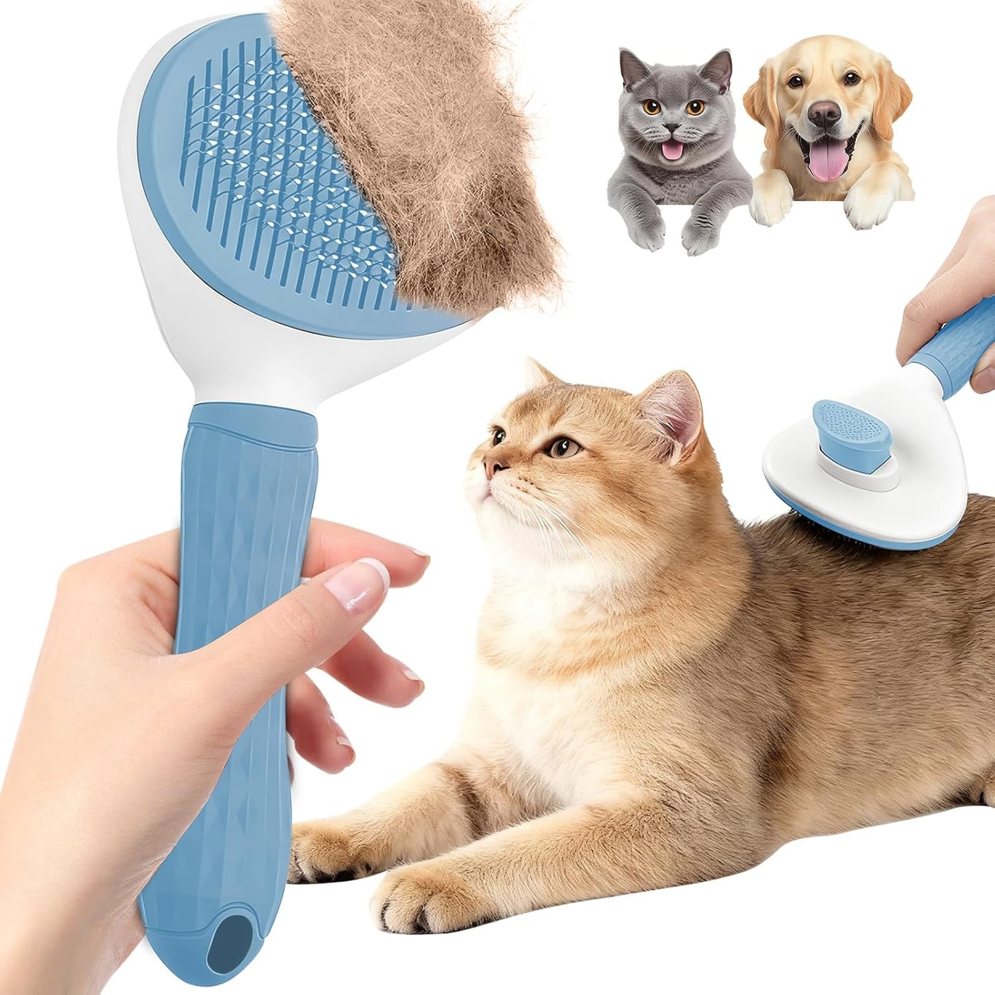 Cat Brush, Self Cleaning Slicker Brush, Skin-Friendly Grooming Tool for Cats & Dogs, Easily Removes Shedding Hair & Mats, Pet Massaging Tool for Long and Short, No Hair Build-Up, Easy to Clean - Image 9