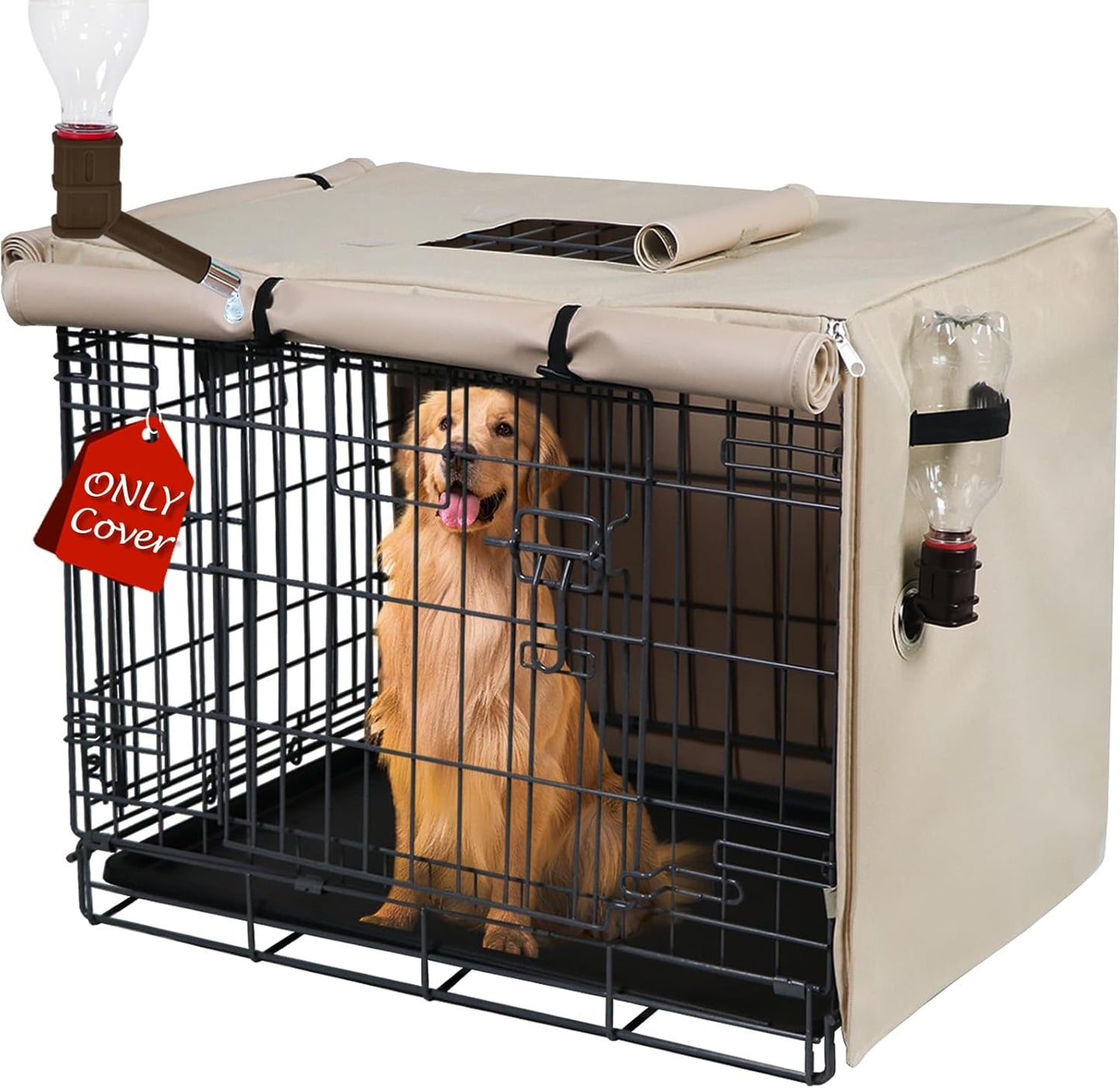 Dog Crate Cover 36 Inch - Three Doors Waterproof Dog Kennel Cover, 600D Oxford Fabric Cage Covers with a Water Bottle Nozzle, Allowing Dogs to Drink Water at Any Time. Black (Cover Only) - Image 9