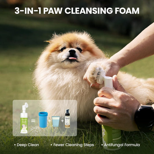 PawSono pet paw cleanser bottle showing silicone brush head