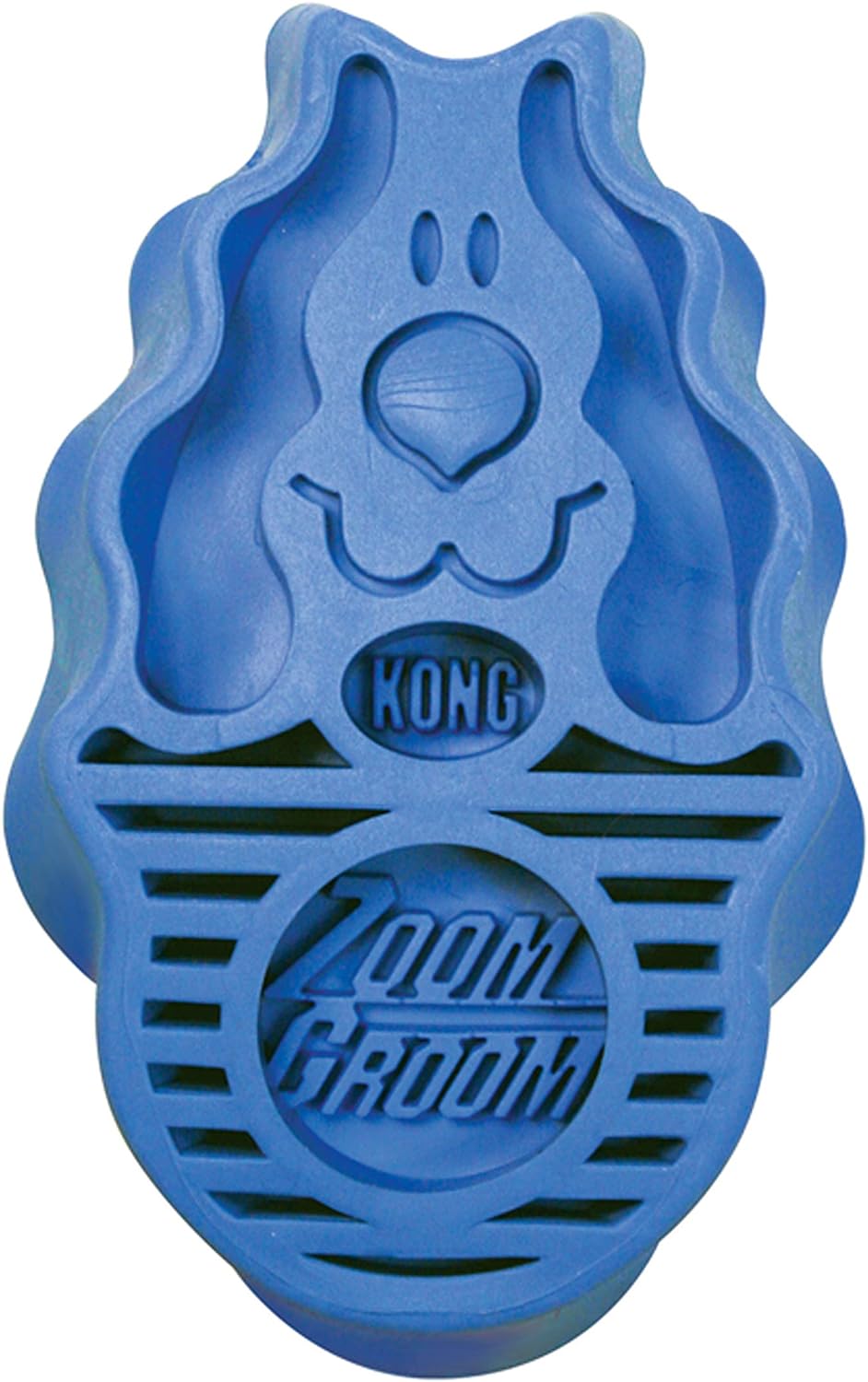 KONG ZoomGroom multi use dog grooming and shampooing brush angled product shot.