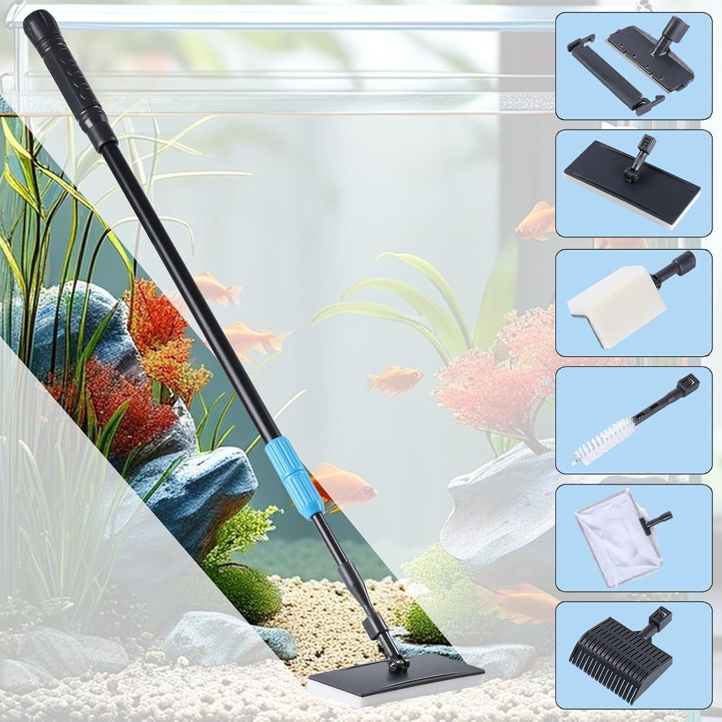AquaMiracle imported aquarium maintenance kit packaging and contents layout