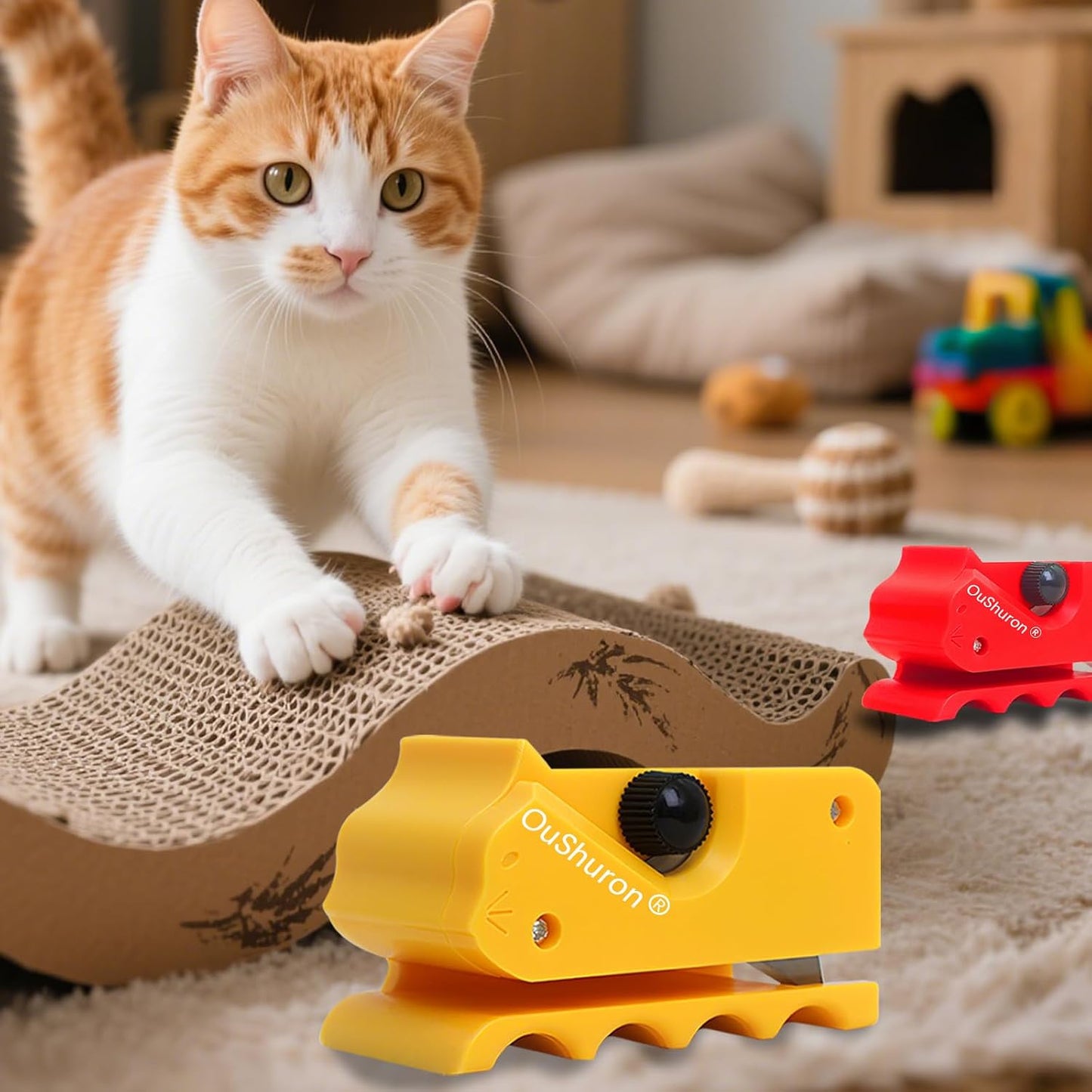 Precision cardboard cutting guide for creating professional cat scratch pads.