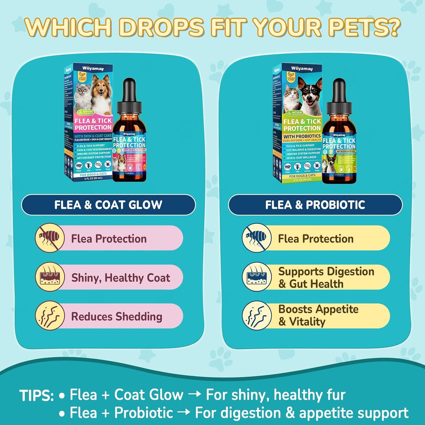 Woyamay Flea Defense + Skin & Coat Support, Natural Flea and Tick Prevention for Dogs & Cats, Dog & Cat Flea Treatment with Pumpkin Seed & Omega-3/6/9, Flea Drops for All Breeds & Ages, Chicken Flavor - Image 9
