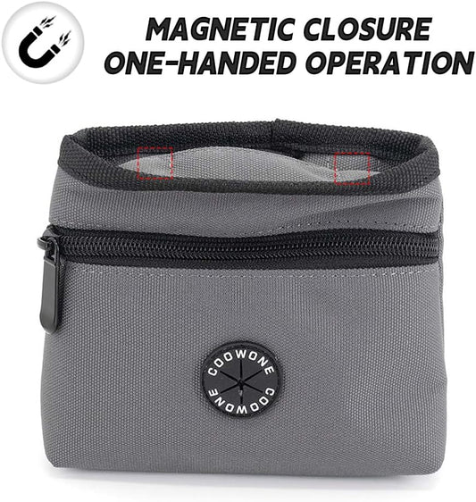 COOWONE dog treat pouch close up showing automatic magnetic closure system