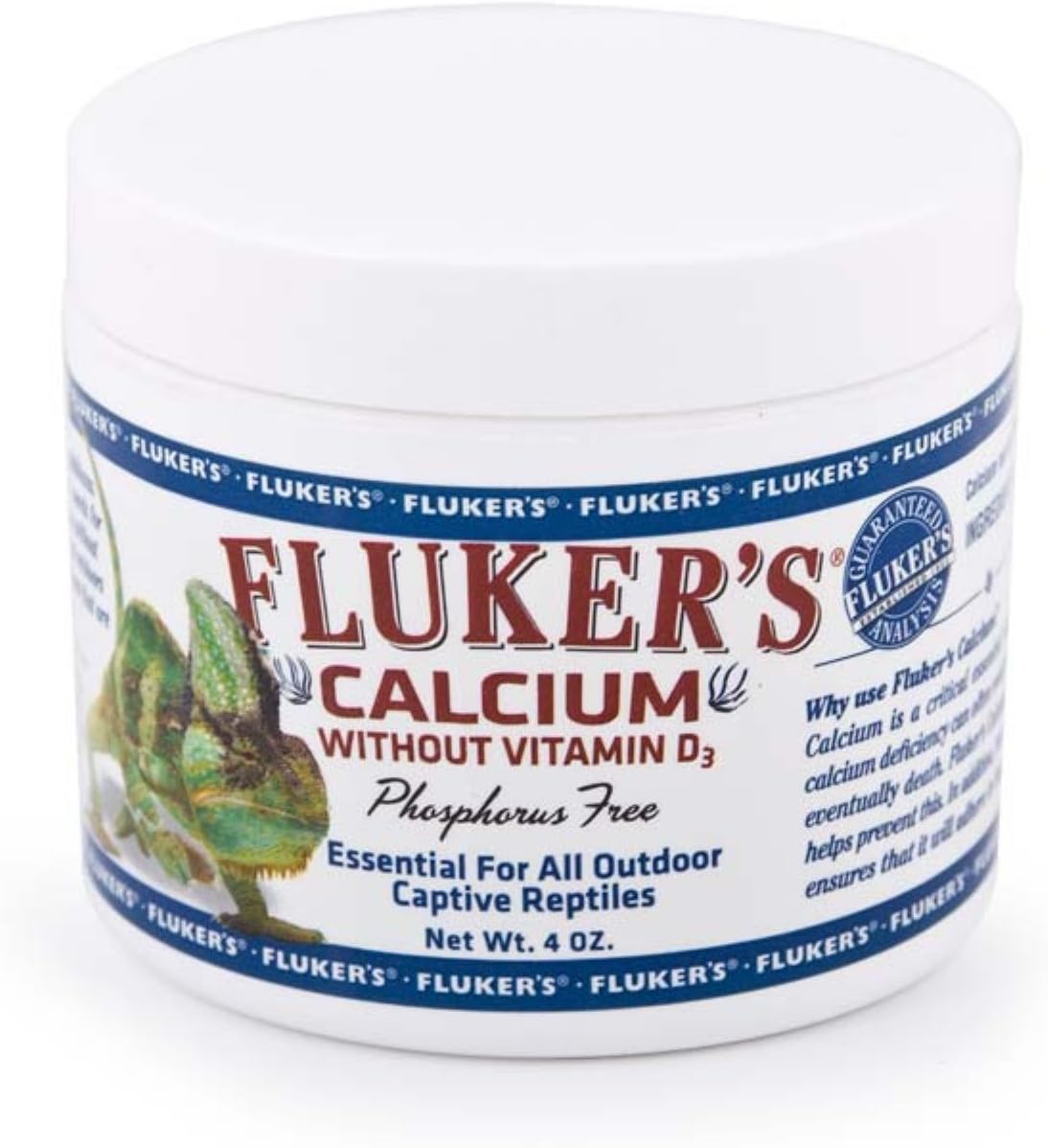 Fluker's Reptile Calcium Supplement Without Vitamin D3 4 Ounce container front view