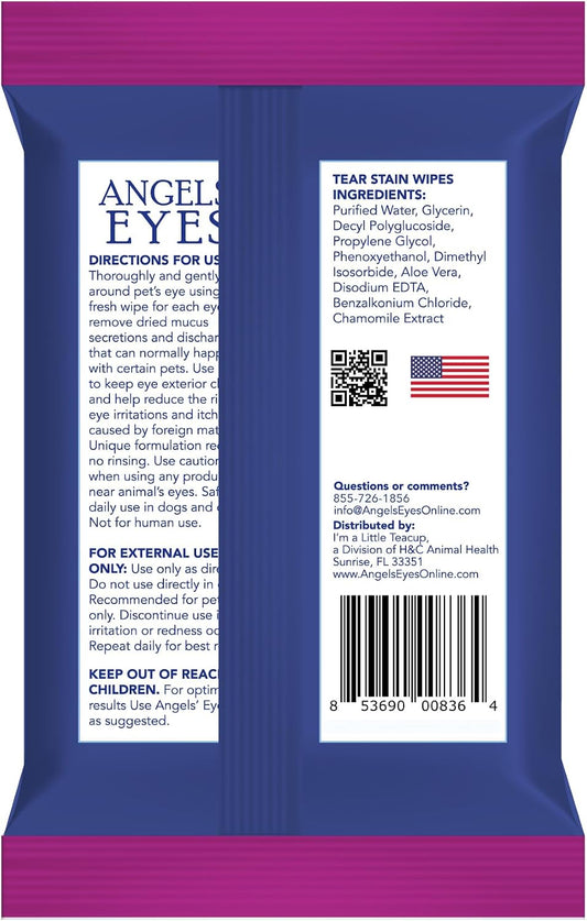 Angels' Eyes tear stain remover wipes for dogs and cats being pulled from package