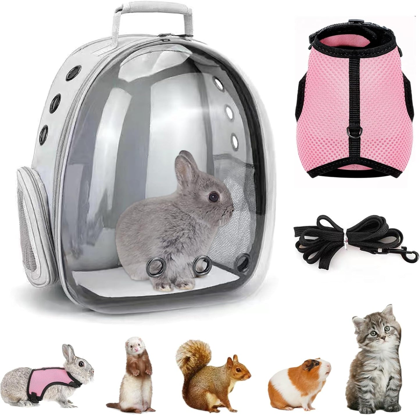 Bearded Dragon Carrier with Harness and Leash Set Large Small Animal Carrier Backpack Bubble Window Portable Small Pet Carrier for Reptile Lizard Rabbit Bird Guinea Pig Cat Travel Walking - Image 8