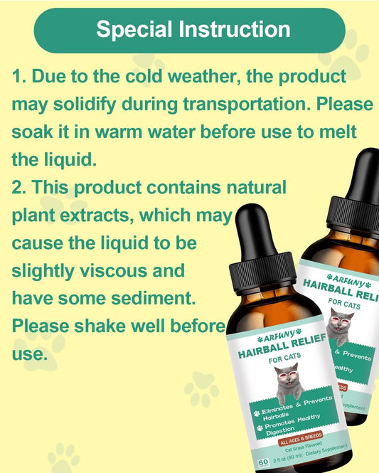 Cat hairball remedy liquid drops bottle with natural ingredients