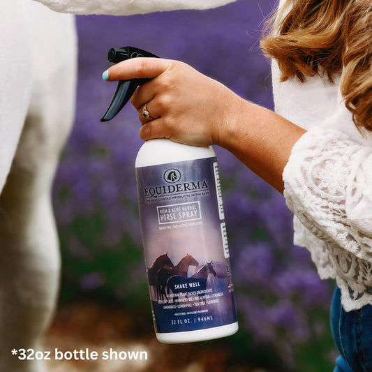 Equiderma horse spray bottle with natural ingredients label