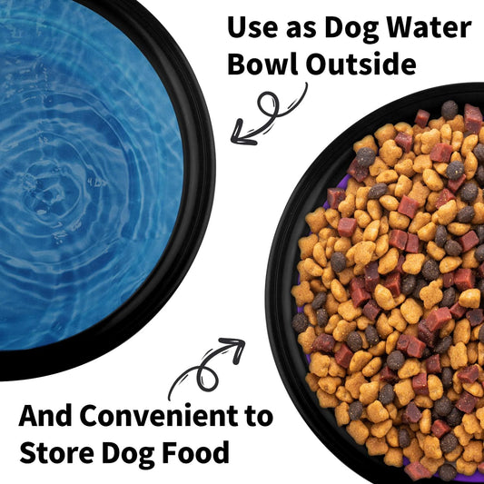 Purple food grade silicone portable pet travel bowl with carabiner