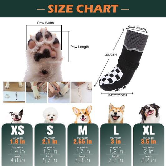 Close up of Expawlorer reflective dog socks on a wooden floor