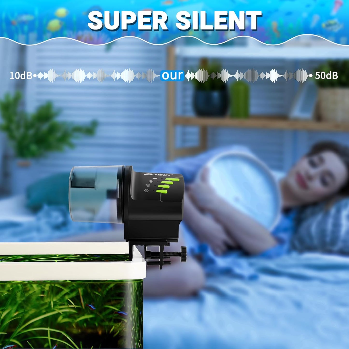 Ycozy programmable aquarium feeder packaging content including brackets, food dispensers, and dual power components.