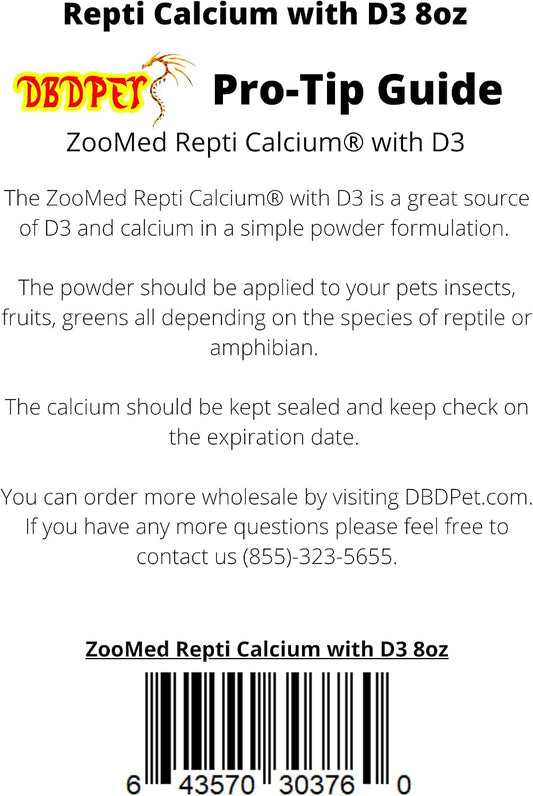 Close up of Zoo Med Repti Calcium with D3 8 ounce bottle