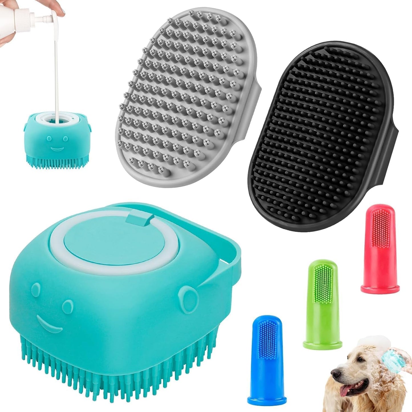 Comotech 6PCS Dog Bath Brush & Dog Toothbrush | Adjustable Handle Shampoo Brush & Scrubber for Short & Long Haired Dogs & Cats | Effectively Solve Odor & Stain Removal Problems (Blue Blue Blue.) - Image 12