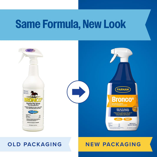 Farnam Bronco insect spray packaging highlighting citronella scent for dogs and horses