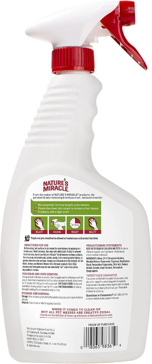 Nature's Miracle enzymatic pet stain remover bottle close up